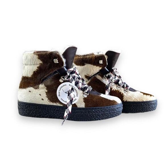 Ammann of Switzerland Monaco Cow Print Lace Up Boots US 6-6.5 Italy Calf Hair - Picture 1 of 8